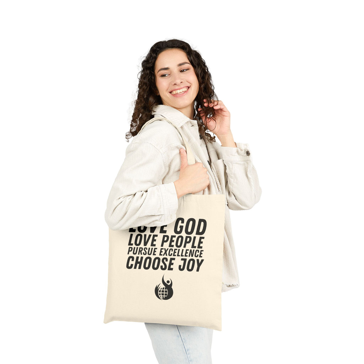 Canvas Tote Bag — "Love God, Love People, Pursue Excellence, Choose Joy"