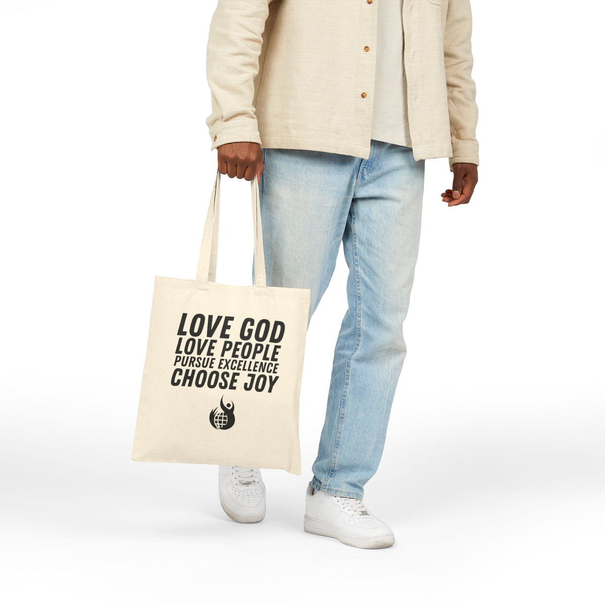 Canvas Tote Bag — "Love God, Love People, Pursue Excellence, Choose Joy"