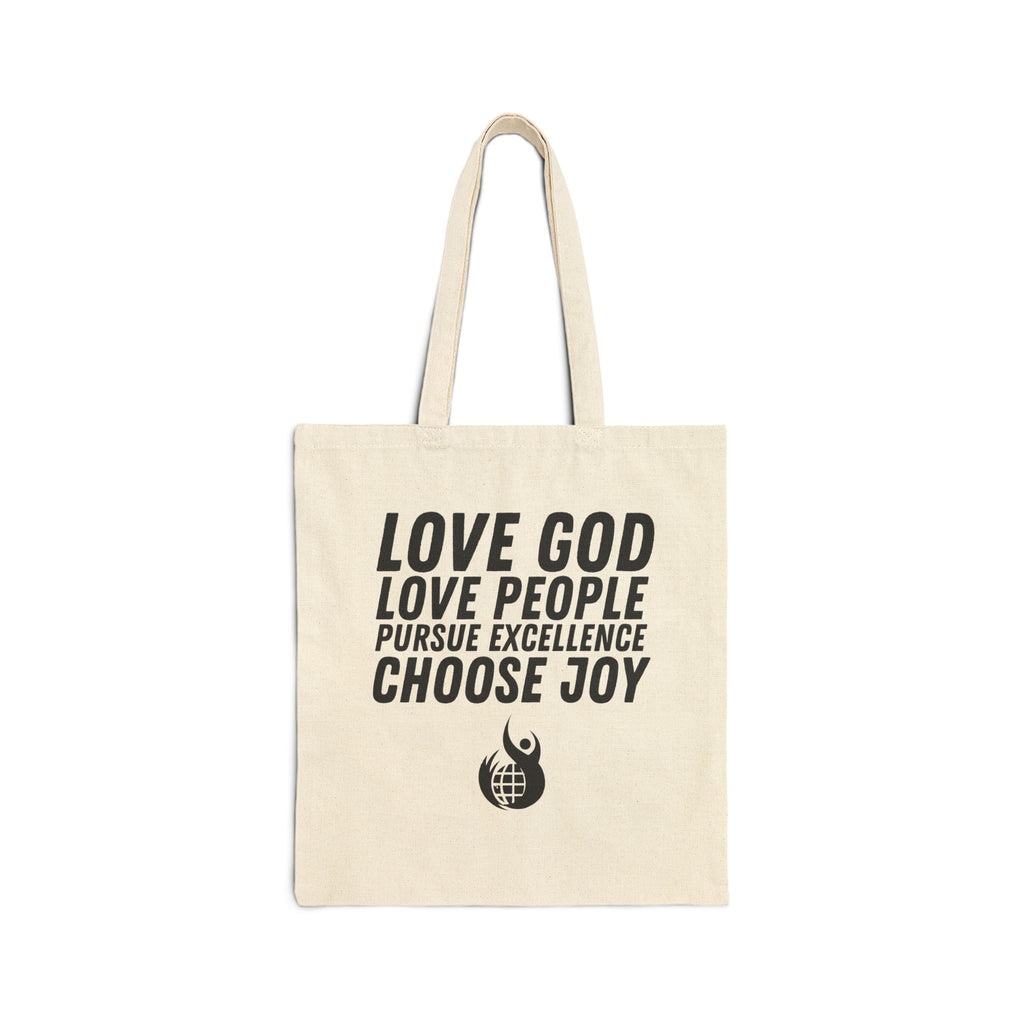 Canvas Tote Bag — "Love God, Love People, Pursue Excellence, Choose Joy"