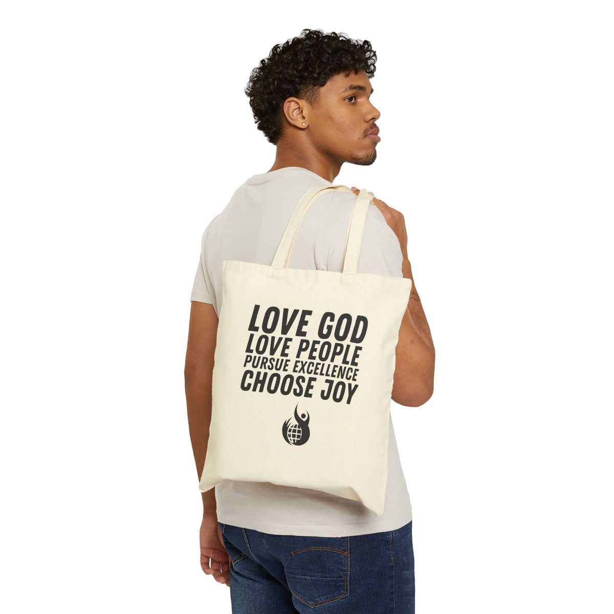 Canvas Tote Bag — "Love God, Love People, Pursue Excellence, Choose Joy"